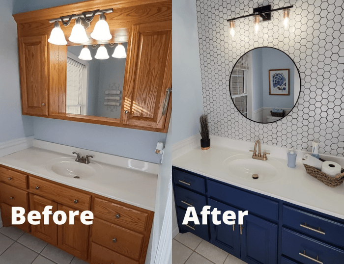 Bathroom small ideas remodel after before update room organize makeover diy sink look blonde much hang make organization may boring